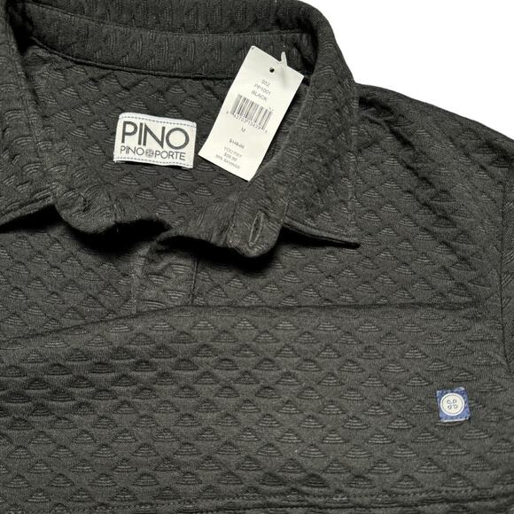 PINO BY PINOPORTE Textured Waffle-Knit Polo Black Men's Medium $100+ MSRP - Picture 2 of 5